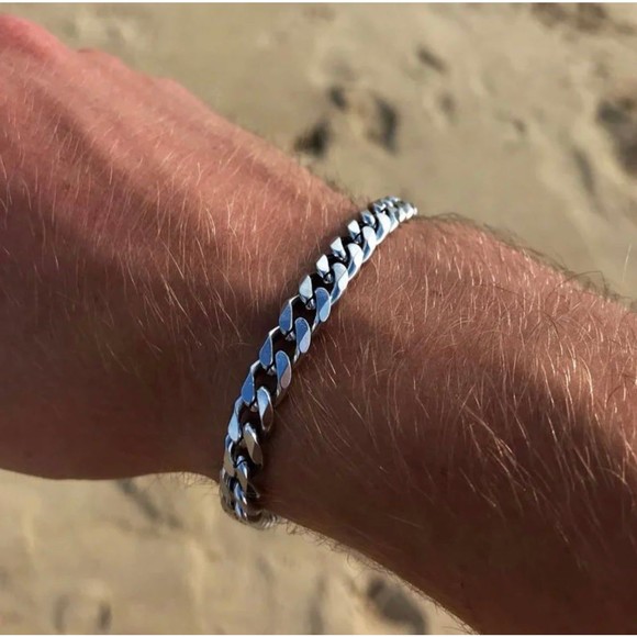 2022 New Trendy Cuban Chain Men Bracelet Classic Stainless Steel 7mm Width Chain - Picture 2 of 4